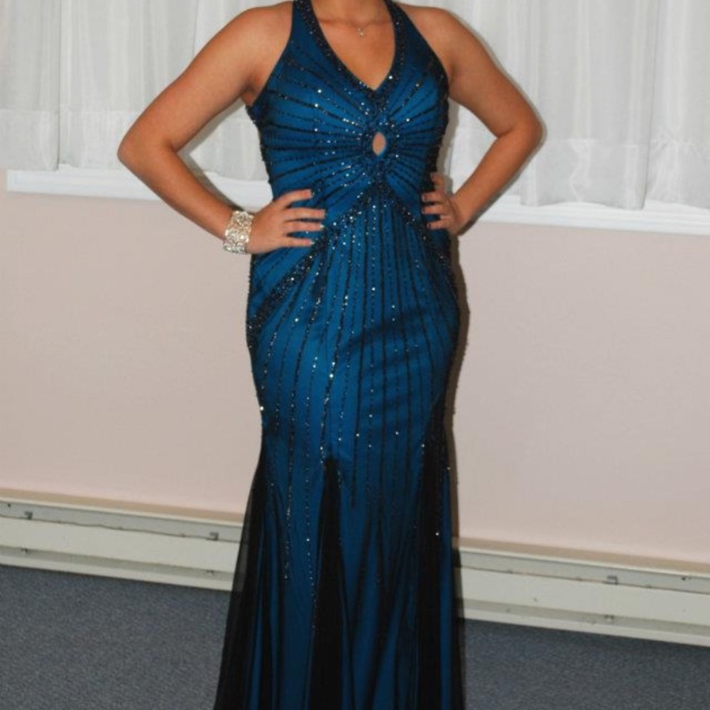 💃🏼Blue&Black Beaded Cecily Brown Prom Dress💃🏼